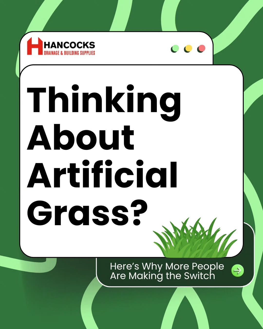 Photo shared by Hancocks Drainage & Building Supplies on February 13, 2026 tagging @artificialgrass.com2. May be an image of plant, grass and text that says 'H HANCOCKS DRAINAGE BUILDING HHANCOCKS SUPPLIES Thinking About Artificial Grass? Here's Why More People Are Making the Switch'.