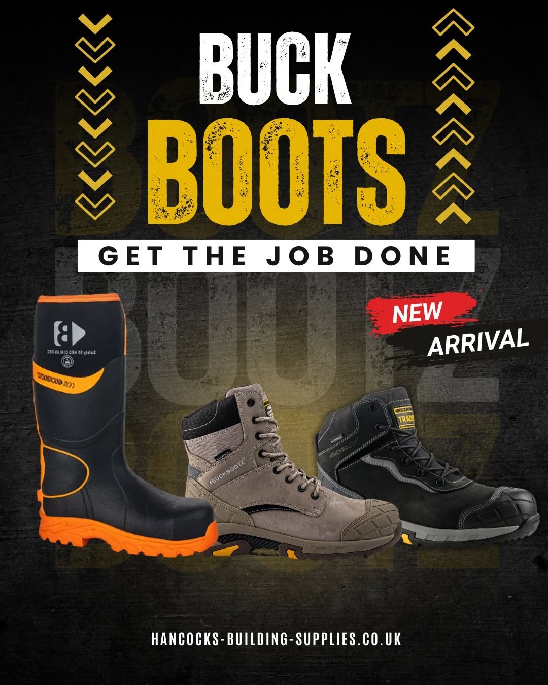 Photo shared by Hancocks Drainage & Building Supplies on December 19, 2025 tagging @buckbootz, and @buckbootzeu. May be an image of boots, toecap shoes and text.