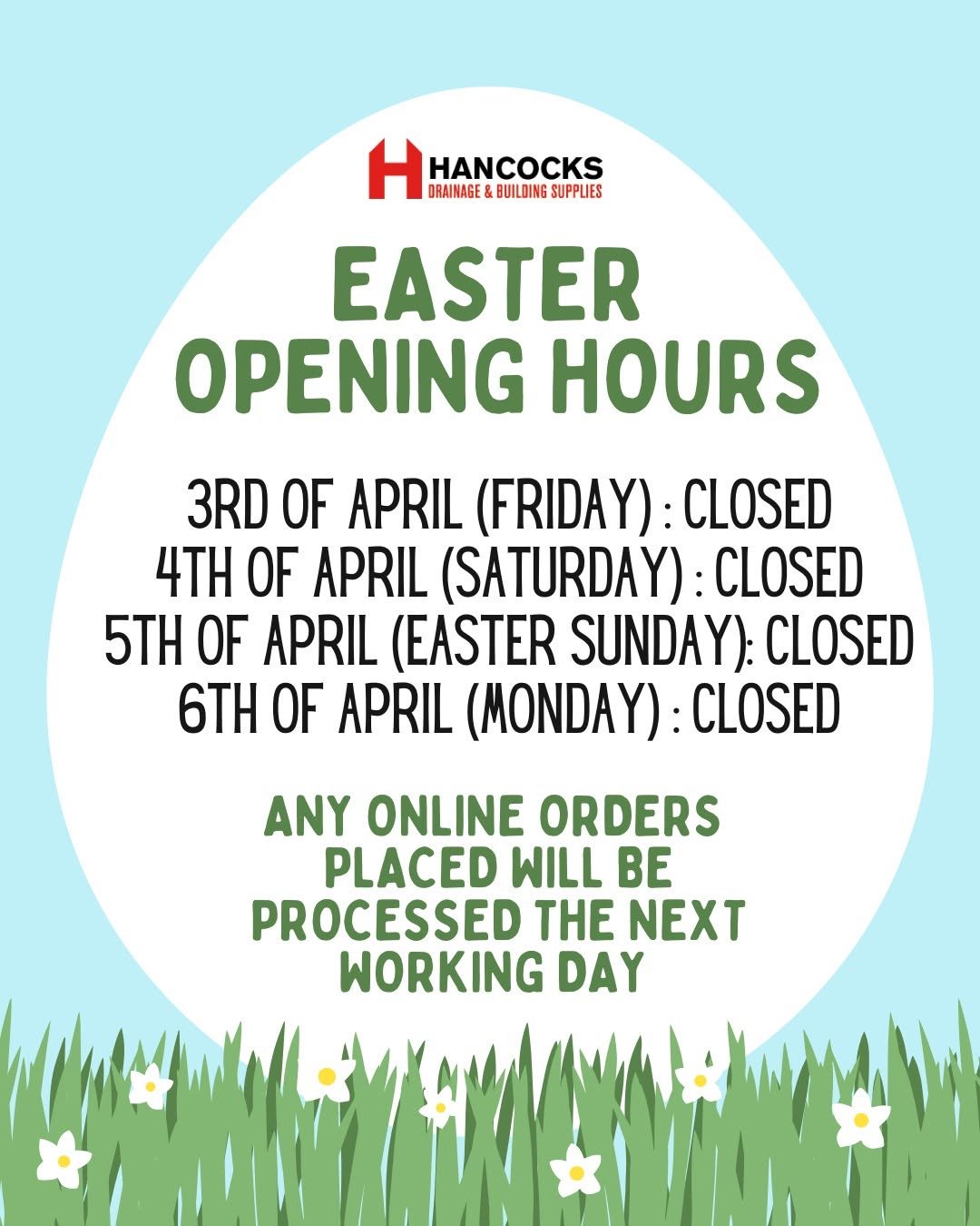 🐣 Easter Opening Hours 🐣  We’ll be closed on Friday, Saturday, Sunday & Monday over the Easter weekend.  All online orders will be processed on the next working day.  Thank you for your understanding and we hope you have a lovely Easter! 🌸