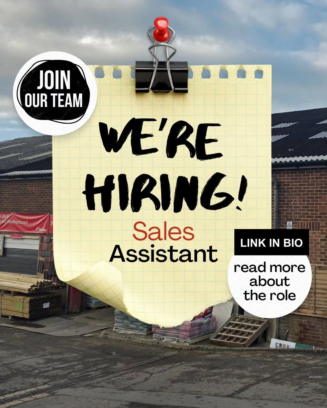 Photo by Hancocks Drainage & Building Supplies in Hancocks Drainage & Building Supplies with @linkedin. May be an image of ‎text that says '‎JOIN OUR TEAM WE'RE HIRING! Sales Assistant Meatherboard rmeborid המתפ"פחנס0 nиBy LINK IN BIO read more about the role FTE‎'‎.