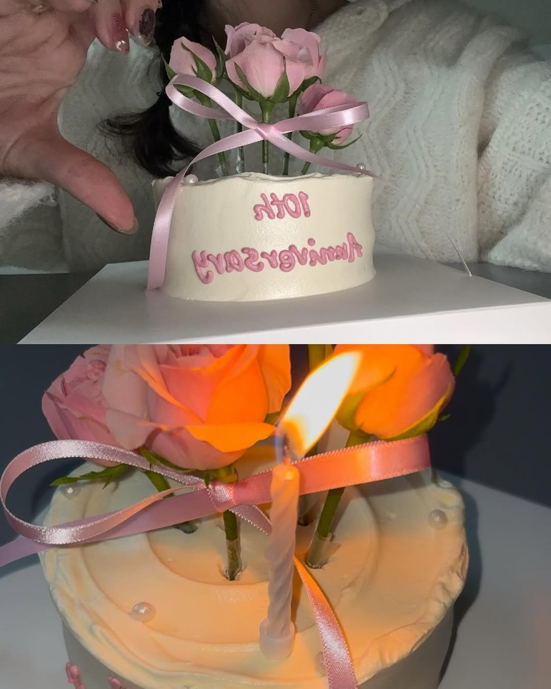 Photo by 수빈 on November 23, 2025. May be an image of cake, candle, prairie gentian and text.