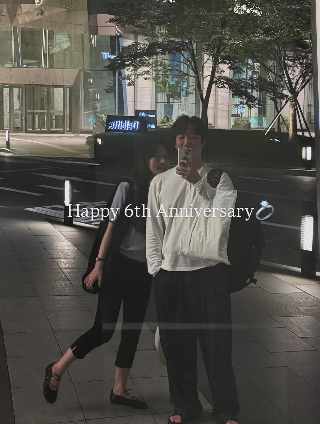 Photo shared by 💍 ＋👶🏻👶🏻 on September 07, 2025 tagging @jun__jb. May be an image of 2 people, mirror and text that says 'Thr መብ 沙翔购り Happy lappy6thAnniyersary 6th Anniversary'.
