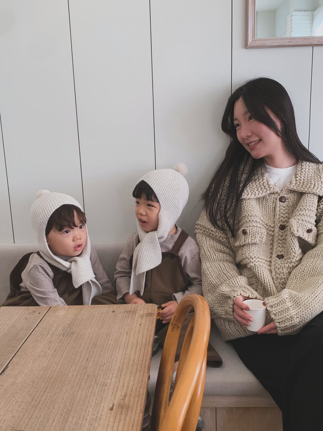 Photo by 💍 ＋👶🏻👶🏻 on December 04, 2025. May be an image of baby, duffle coat, knit, cornflower and text.