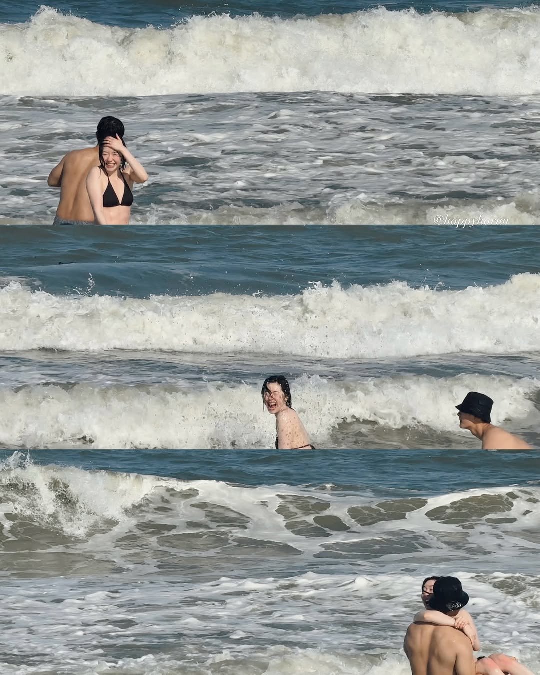 happyharuu 게시물 이미지: Our summer 🩵
+reality on the last slide 
파도에...