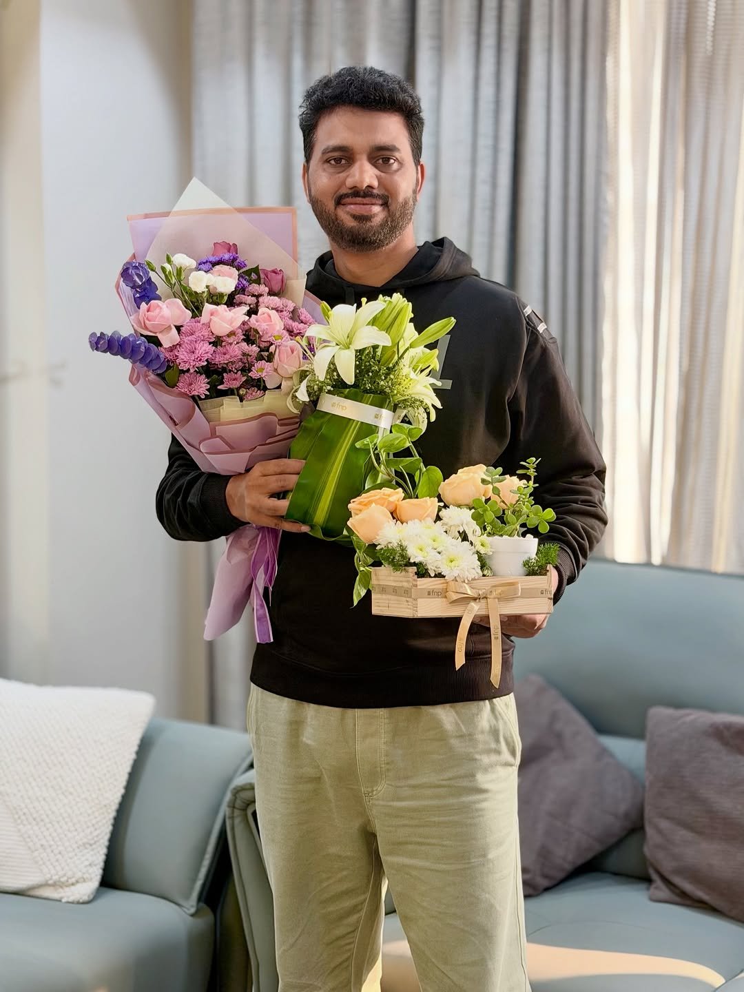Photo by Gaurav Yadav on November 14, 2025. May be an image of bouquet, flower arrangement, rose, carnation and text.