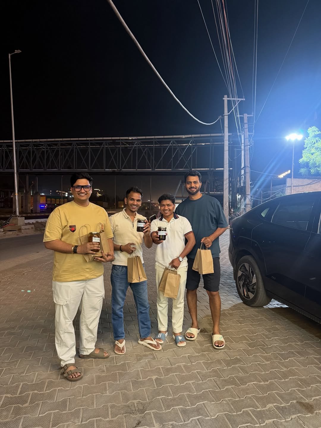 Photo shared by Ram Kushwaha on April 16, 2026 tagging @vinay_raghav1, @thesatishkushwaha, @satishkvideos, and @haryana_gaurav. May be an image of one or more people, people standing, jeep, night and text.