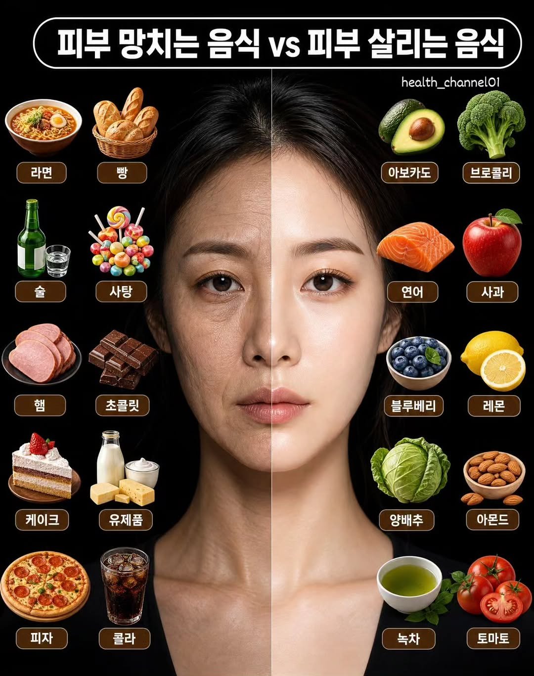 health_channel01 게시물 이미지: 💜매일 먹는 음식이 그대로 피부가 됩니다.

안쪽은 매일 남기는 음식, 
오른쪽은...