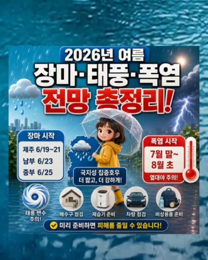 health_channel01 게시물 이미지: ☔️장마는 언제 시닥될까요?

2026년 여름은 단순히 
비가 많이 오는 해가...