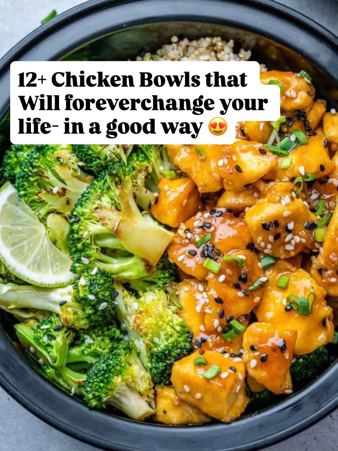 Photo by Rena | Healthy Fitness Meals on April 23, 2026. May be an image of chicken, tofu, rice, sauce, bowl, vegetable and text that says '12+ Chicken Bowls that Will foreverchange your life- ife-in in a good way'.