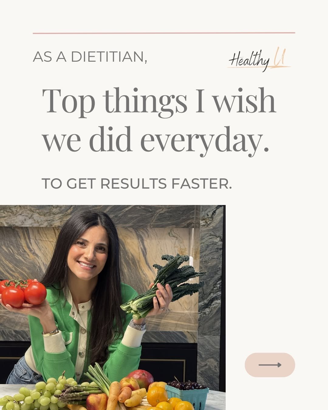 Photo by Alissa Steinberg RD CDE MHSc on March 29, 2026. May be an image of magazine, vegetable and text that says 'AS ASA A DIETITIAN, Healthy I1 Top things I wish we did everyday. To GET RESULTS FASTER.'.