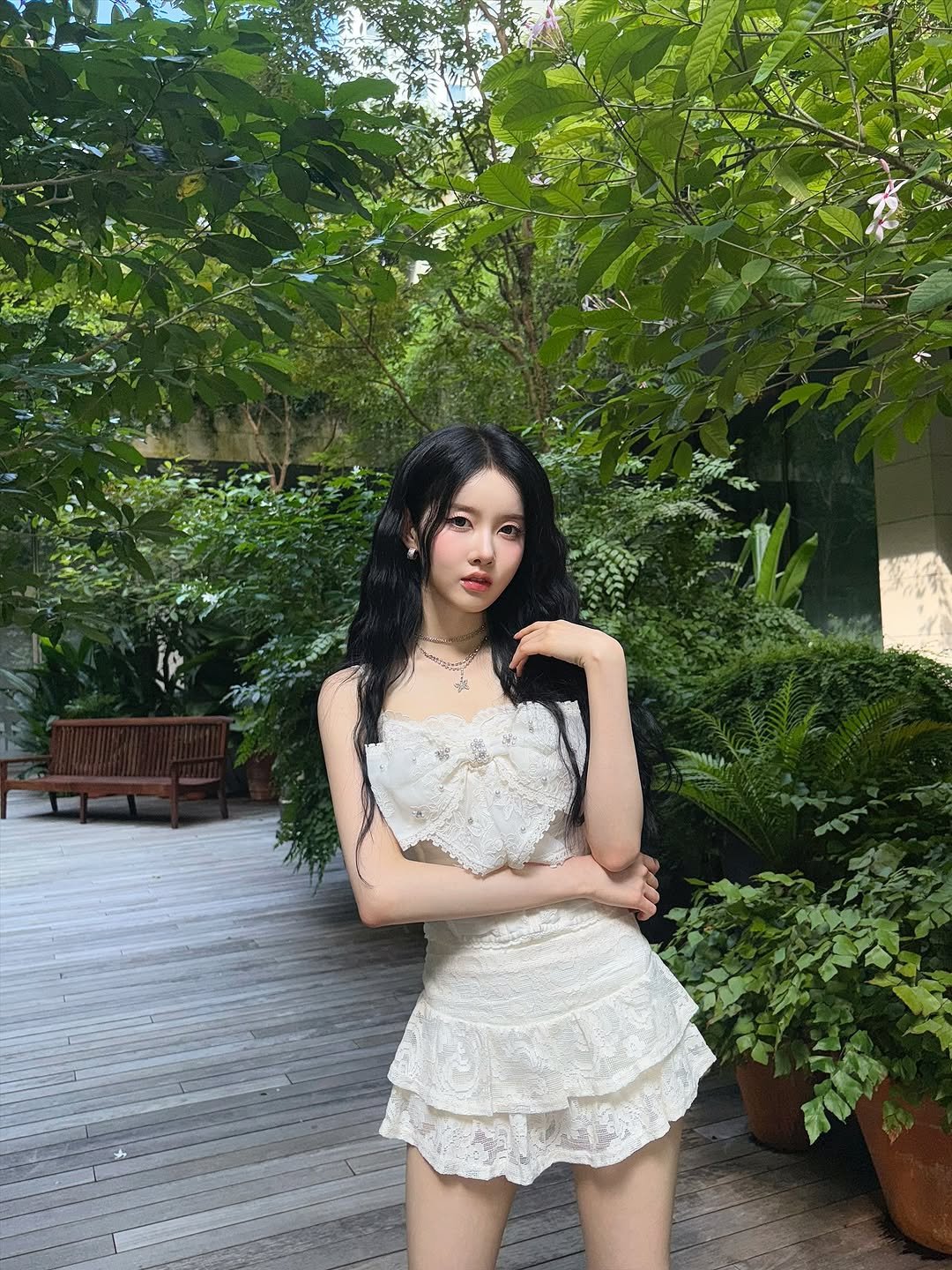 Photo by 시은 on August 25, 2025. May be an image of 1 person, hair, dress, sundress and text.