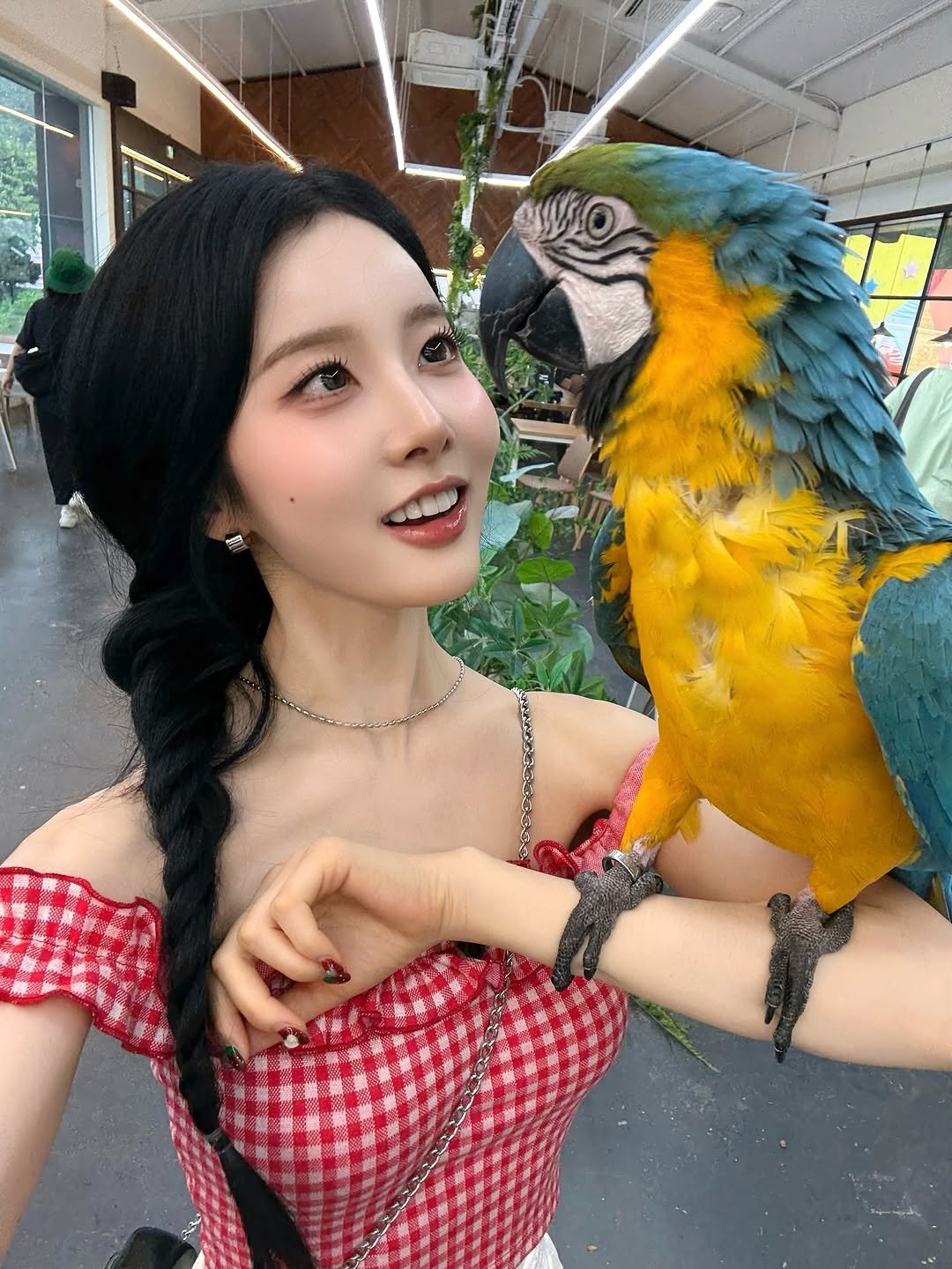 Photo by 시은 on September 25, 2025. May be an image of 1 person, parrot, lorikeet, macaw and text.