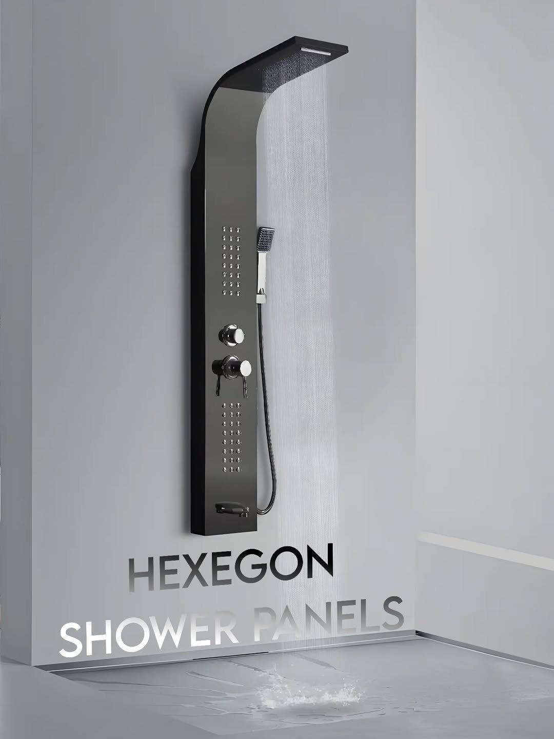 Photo shared by HEXEGON - HOUSE OF LUXURY BATHROOM FITTINGS on November 18, 2025 tagging @hexegon.avasavacorporation. May be an image of shower, thermostat and text that says 'HEXEGON SHOWER PANELS'.