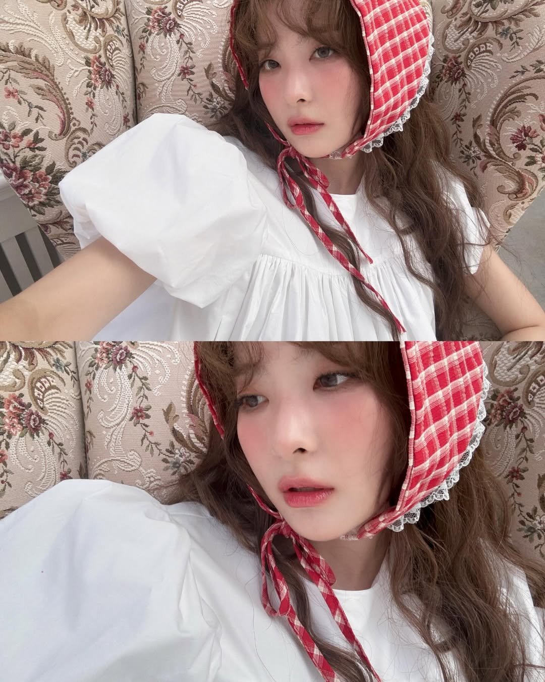 Photo by 슬기 Seulgi on October 26, 2025. May be an image of one or more people, hair, dress, costume and text.