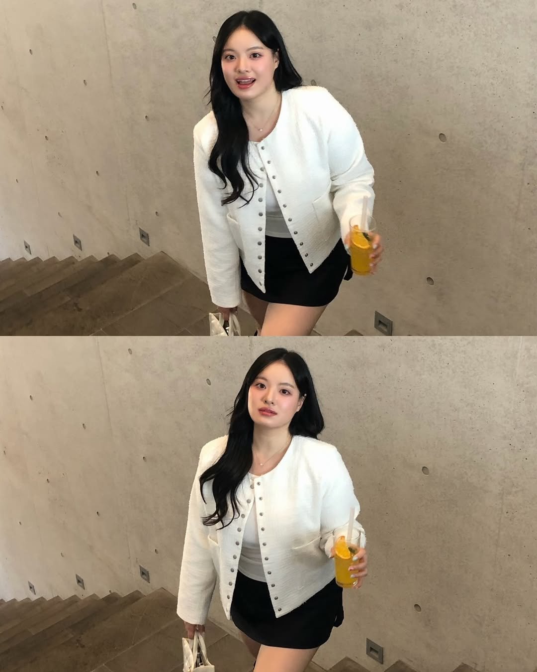 Photo shared by 물결 Mulgyul on April 13, 2026 tagging @dangdanggirl_official. May be an image of drink, jacket, blazer and text.