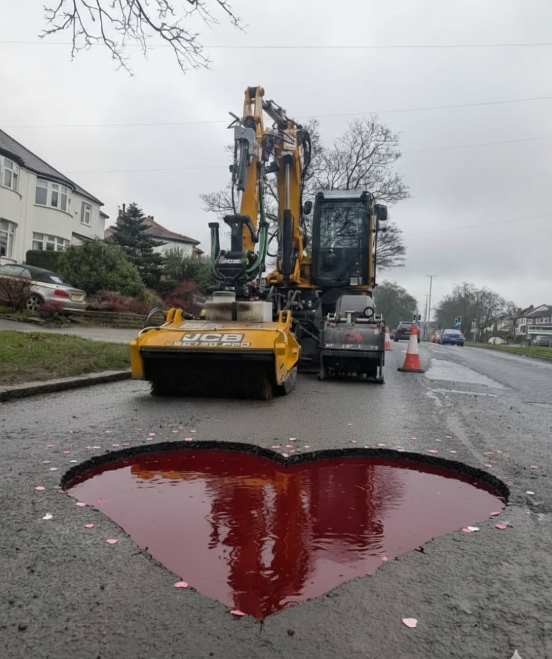 Photo shared by James Harper on February 14, 2026 tagging @jcbmachines, @thejeremyvine, @steelwrist_official, and @mrpotholeuk. May be an image of curb and text.