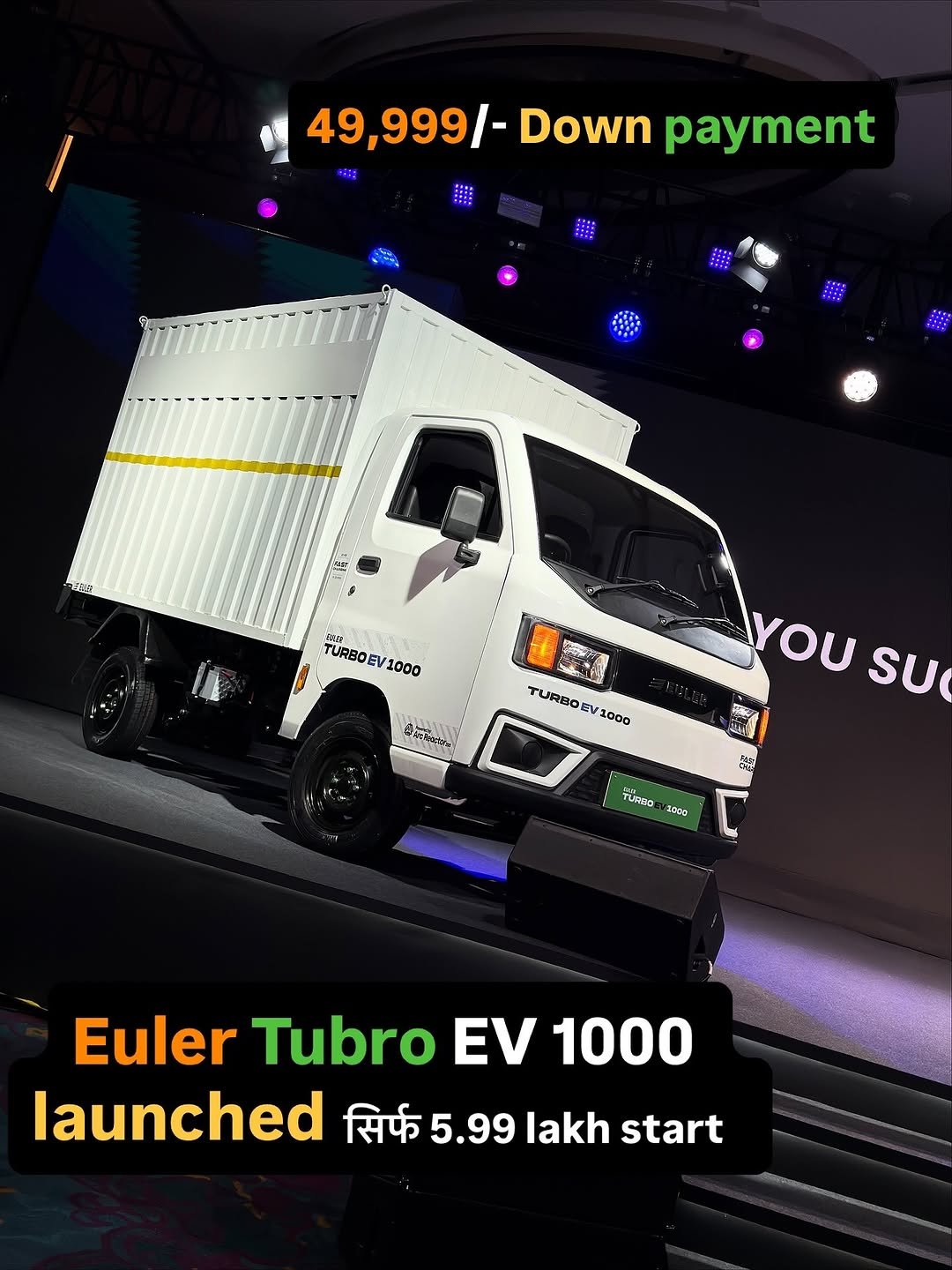 Photo by Hindi AutoGuru by Sushil Nawadkar on September 22, 2025. May be an image of vehicle and text that says '49,999/-Downpayment 49,999/- Down payment 鞋 LE E 비범 M TÜRBOEV1000 พุด TURBO TURBOE V 1000 ಟకಣ్ు! YOU YOU SU TURBO EV 1000 24 รั้นเลดอ 1000 Euler Tubro EV 1000 launched सिर्फ 5.99 lakh start'.