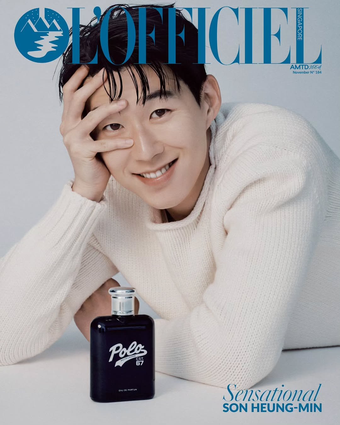 Photo shared by Son HeungMin(손흥민)🇰🇷 on November 05, 2025 tagging @lofficielsingapore, and @ralphlaurenfragrances. May be an image of fragrance, perfume, magazine and text that says 'OFFCIEI SEER AMTDMEA NovenberN184 AMD Noverebe ber 184 Pols P 67 Sensational SON HEUNG-MIN'.