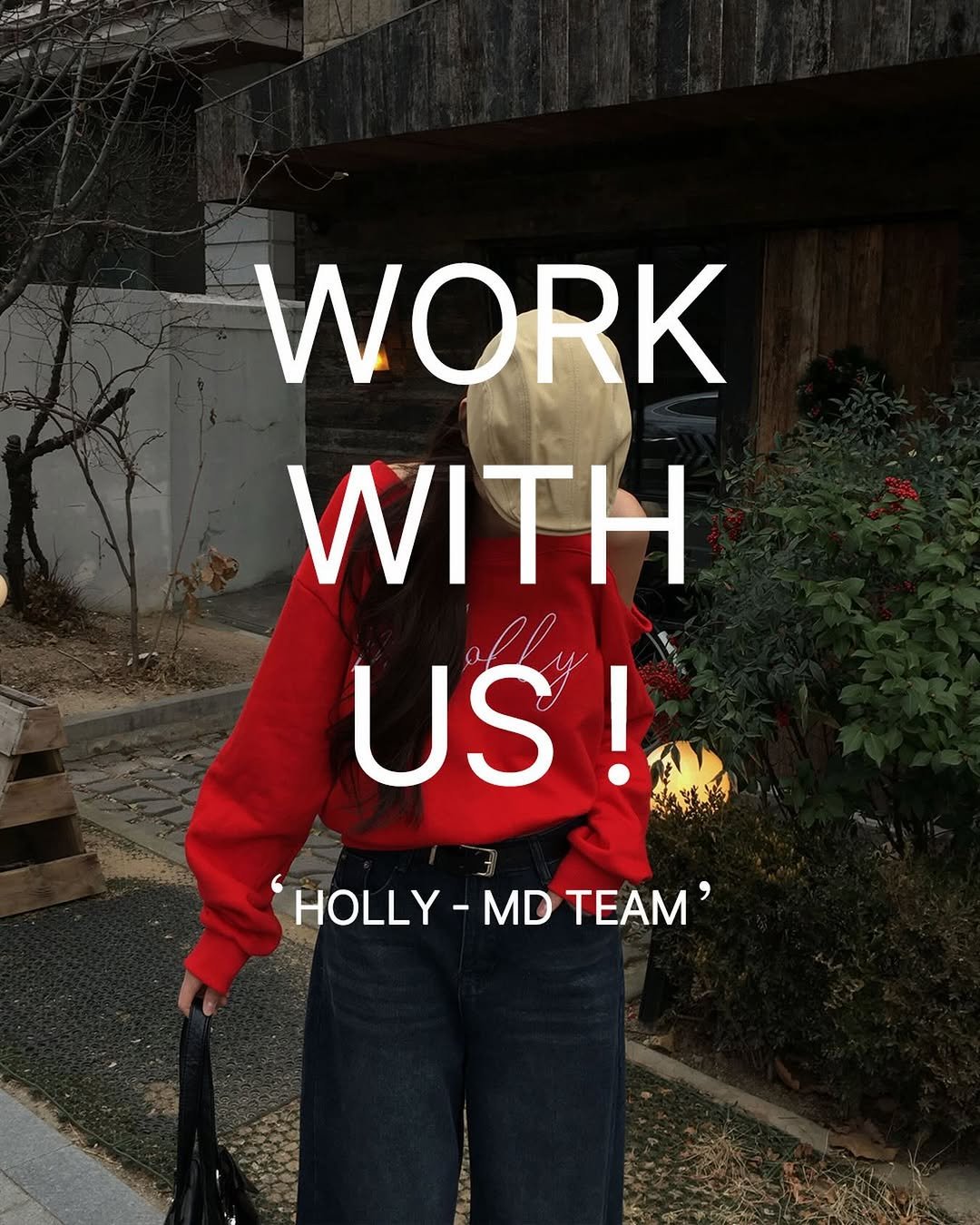 Photo by (주)홀리 on January 11, 2026. May be an image of sweatshirt, magazine, sweatpants and text that says 'WORK WITH US! HOLLY HOLLY-MDTEAM' MD TEAM''.