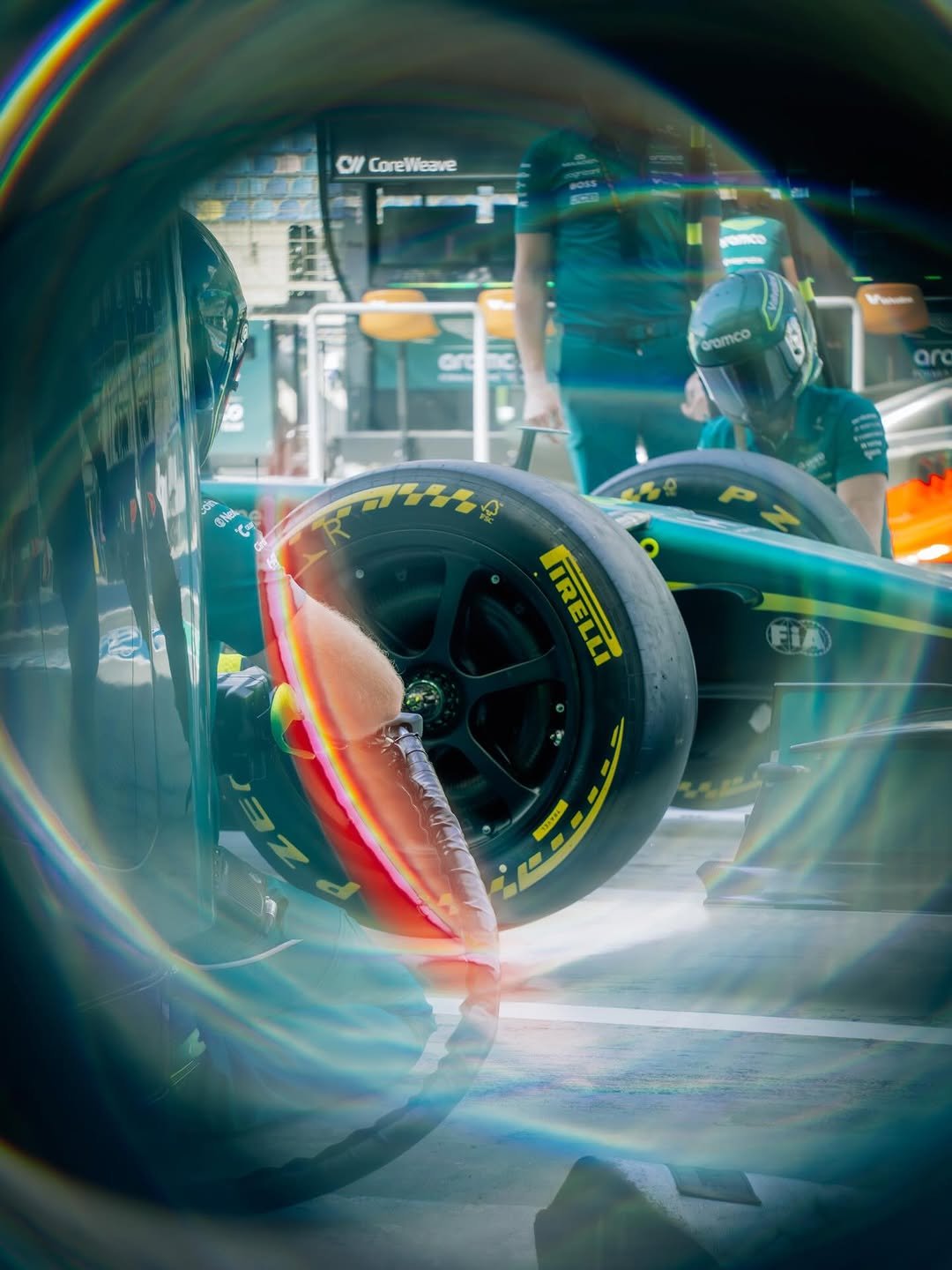 Photo shared by Honda Racing F1 on April 26, 2026 tagging @astonmartinf1. May be an image of ‎racing vehicles, wheel, race car and ‎text that says '‎OV CoreWeave cramco וכררו FIA‎'‎‎.