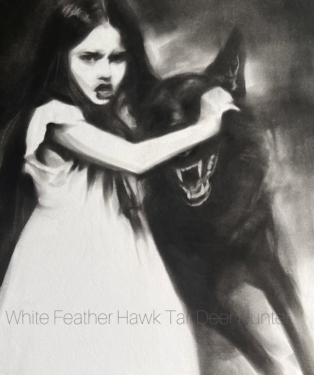 Photo shared by LANA DEL REY on February 17, 2026 tagging @deansatoshireid, @yourgirlchuck, @annacofone, @jackantonoff, @thejpickens, @itsdrewerickson, @jeremy.dufrene, and @tarastrubing. May be a black-and-white image of text that says 'White Feather Hawk WhiteFeatherHawkTa Tai unte'.