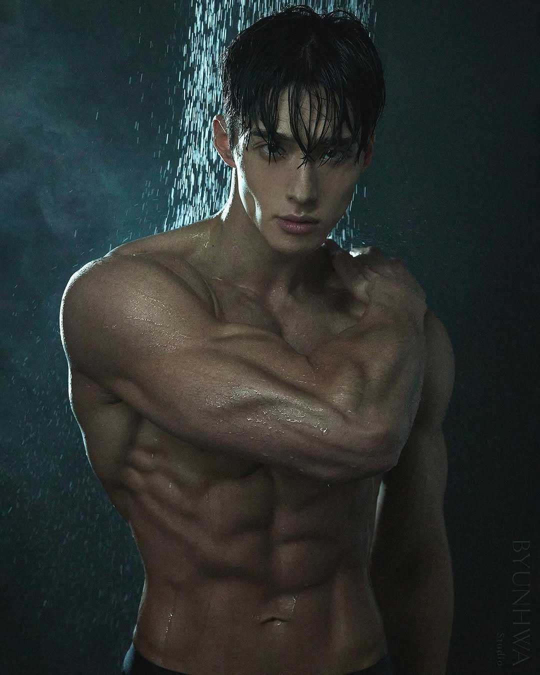 Photo shared by 홍버즈 on August 16, 2025 tagging @byun_hwa_. May be an image of 1 person, biceps, body building, underwear and text.