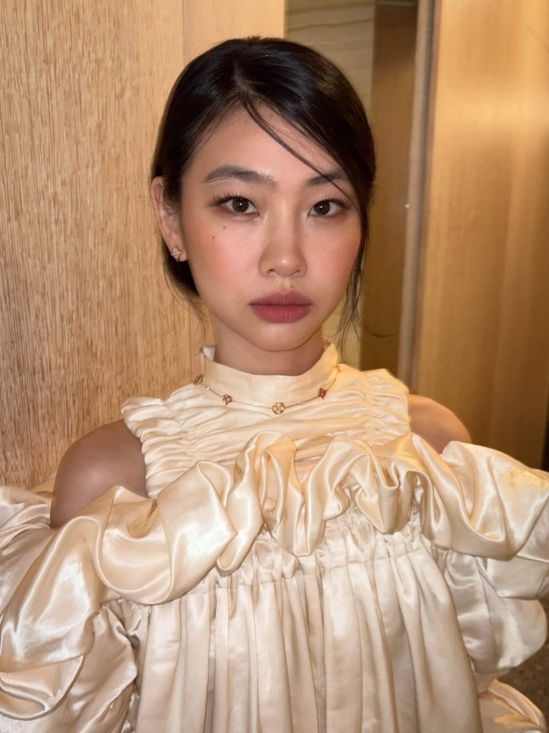 Photo shared by Hoyeon on March 10, 2026 tagging @louisvuitton, @aeriyun, @jomimimimijo, @nicolasghesquiere, @seolseollee, @hh3116, and @angelsnailz. May be a closeup of one or more people, hair, makeup, dress and text.