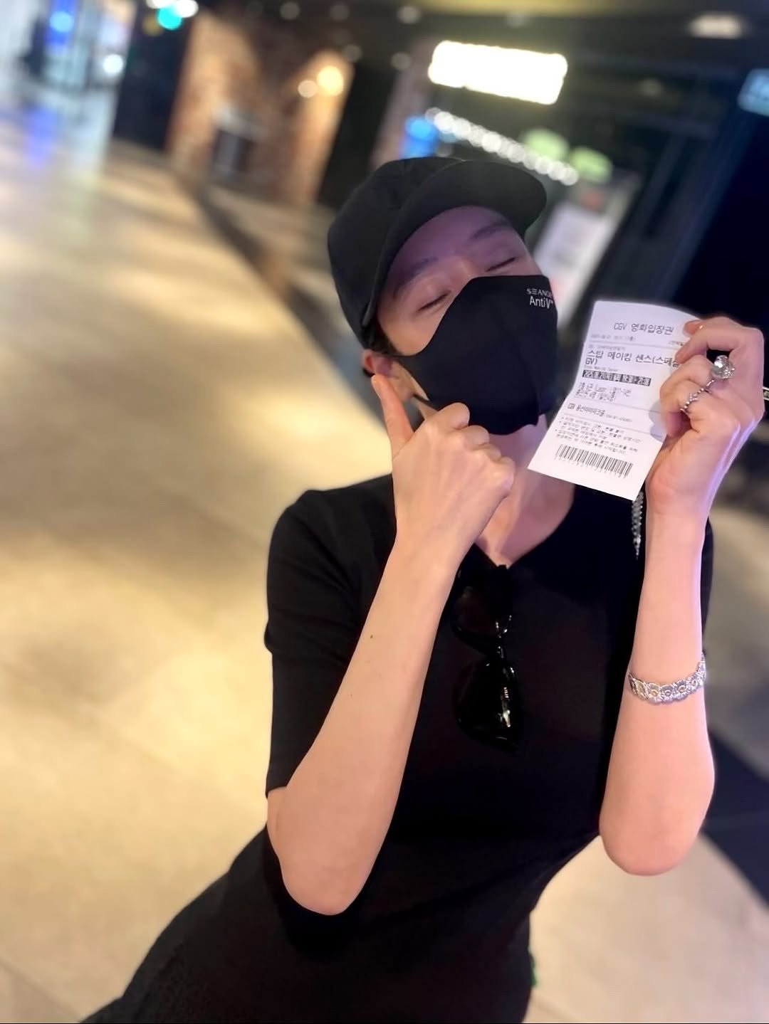 Photo by 김혜수 Hye Soo Kim on August 22, 2025. May be an image of 1 person, ticket stub, face mask and text.