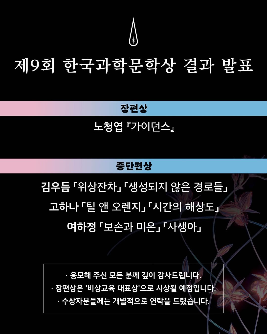 hubble_books 게시물 이미지: 제9회 한국과학문학상 결과 발표

■ 장편상
노청엽 『가이던스』

■...