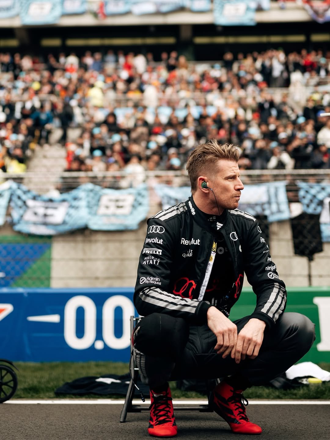 Photo by Nico Hulkenberg on March 16, 2026. May be an image of football, racing vehicles, stadium and text that says 'wuntte T avolut ផផ AYATT Rewlut Re lut 醸 QAAR ninjar J වටර Admin -0.0'.