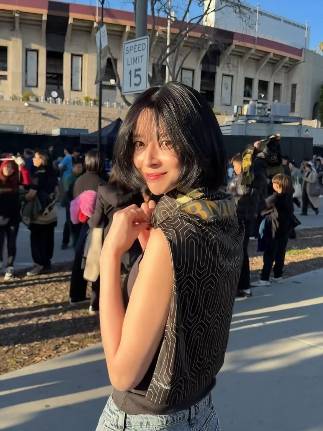 Photo shared by 권나라 on February 24, 2026 tagging @adidas, and @adidaskr. May be an image of one or more people, hair, people standing and text.