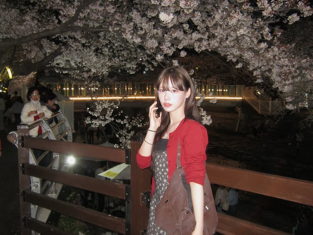 Photo by 뭐혜연 on April 05, 2026. May be an image of stone-fruit tree, Fushimi Inari Taisha, night and text.