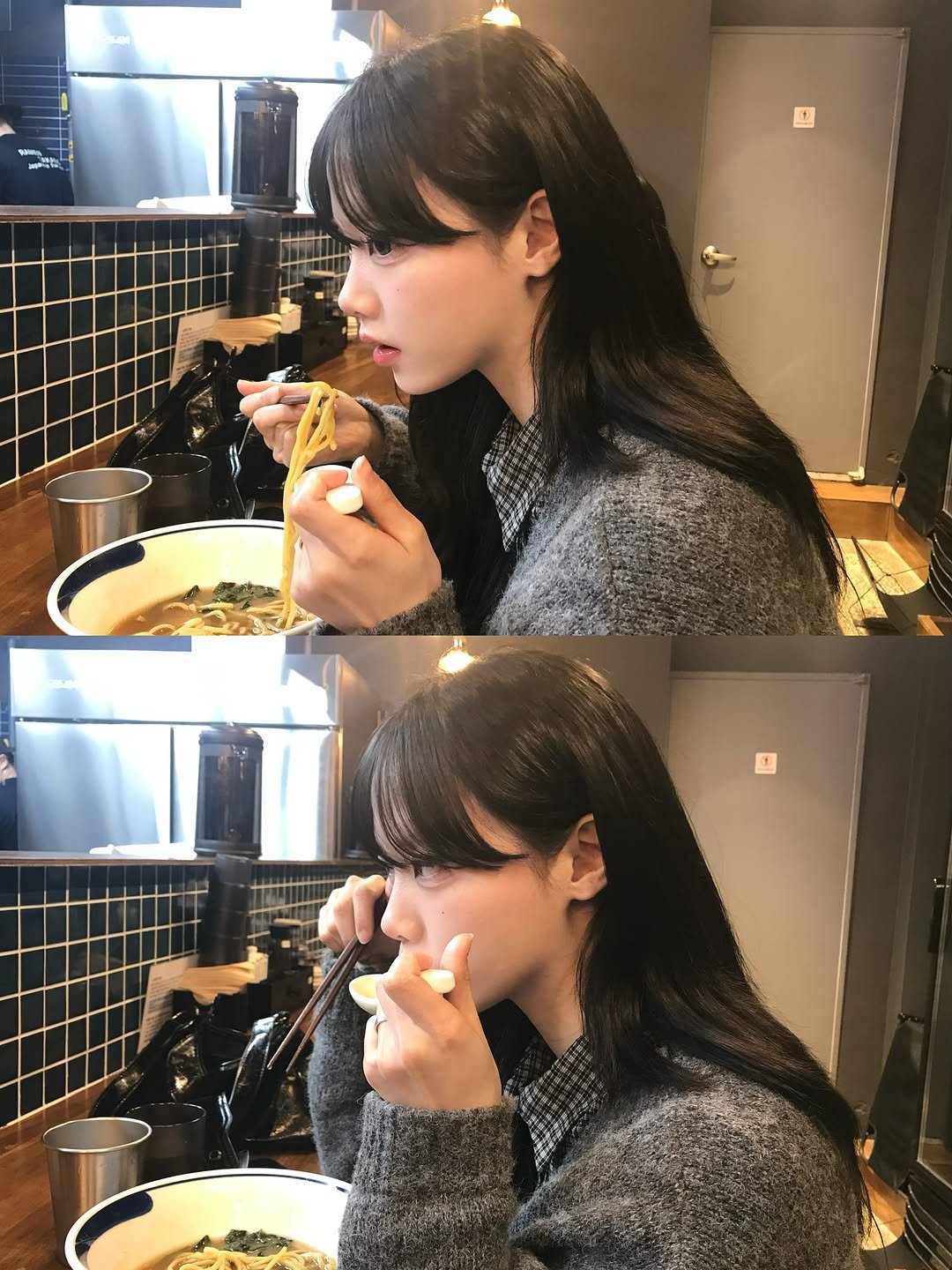 Photo by 뭐혜연 on February 21, 2026. May be an image of hot pot, ramen, poached egg, chopsticks, noodles and text.