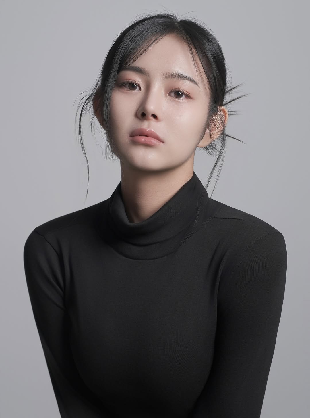 Photo by 해원처럼 스튜디오 on March 27, 2026. May be an image of one or more people, makeup, hair, turtleneck and text.