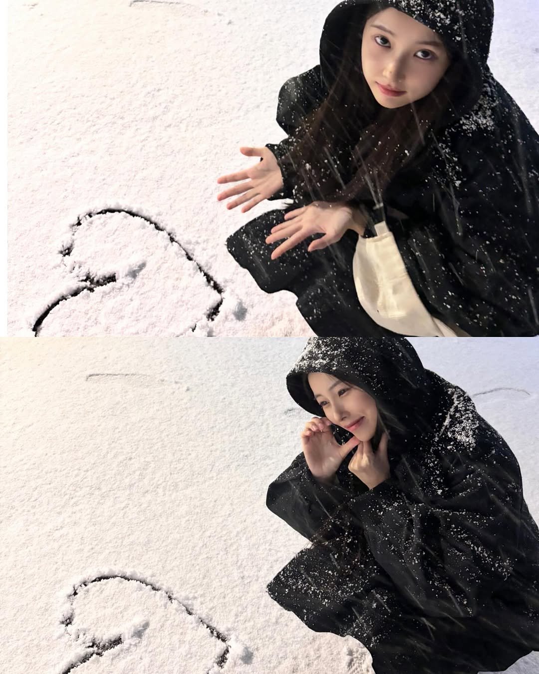 Photo by 강혜원 Kang hyewon on December 04, 2025. May be an image of duffle coat, parka, cloak and snow.