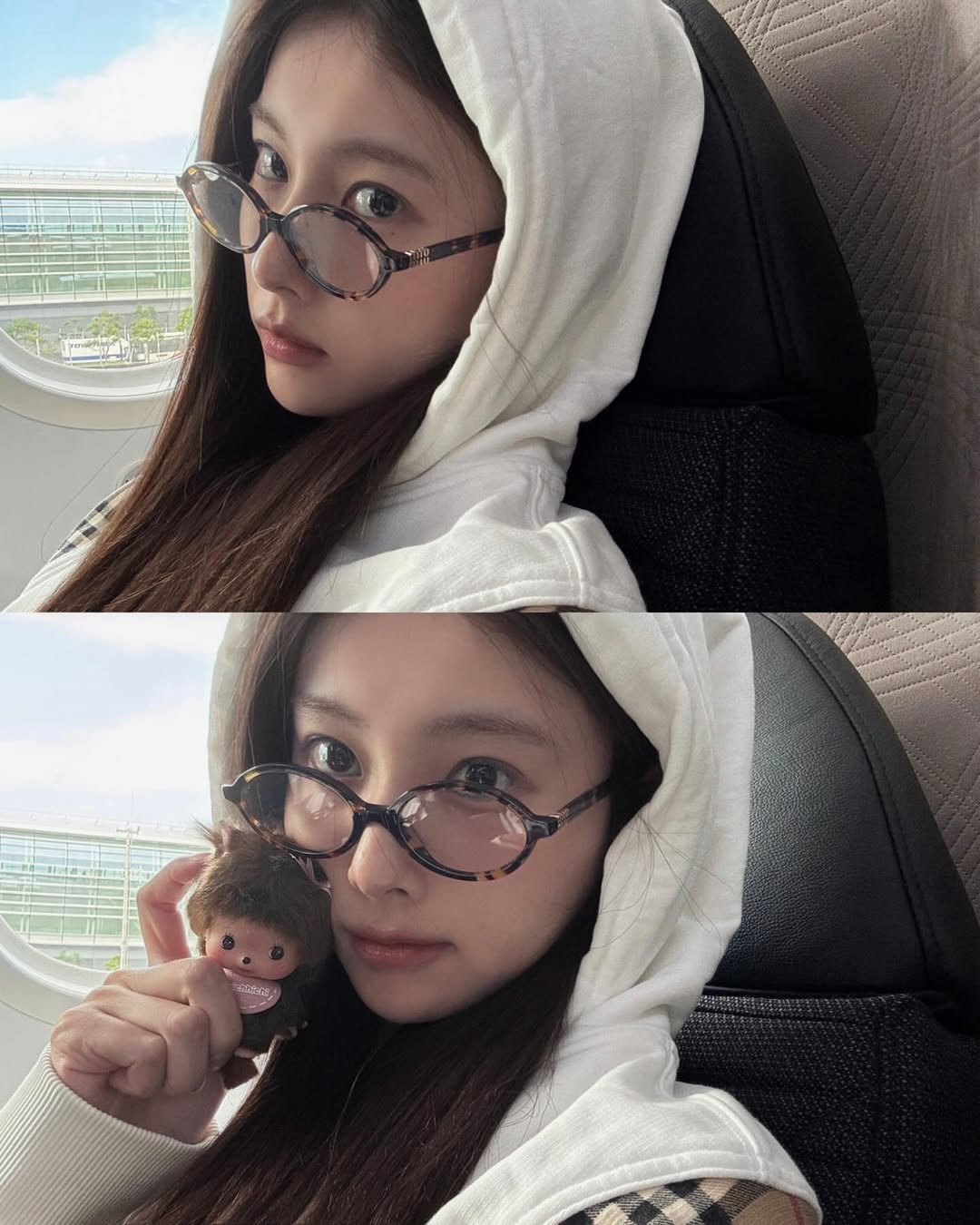 Photo by 강혜원 Kang hyewon on October 27, 2025. May be an image of one or more people, hair, duffle coat, eyeglasses and text.