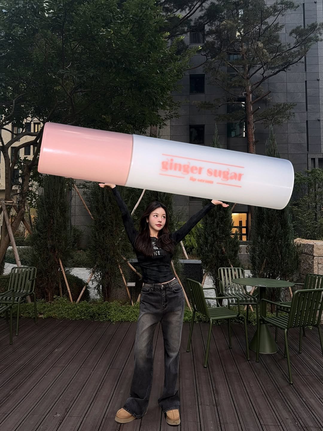 Photo shared by 조효진 Hyojin Cho on November 13, 2025 tagging @etudeofficial. May be an image of one or more people, lipstick, bandage, cigarette and text that says 'ginger gingersugar Mp sugar 5 HUMLA'.