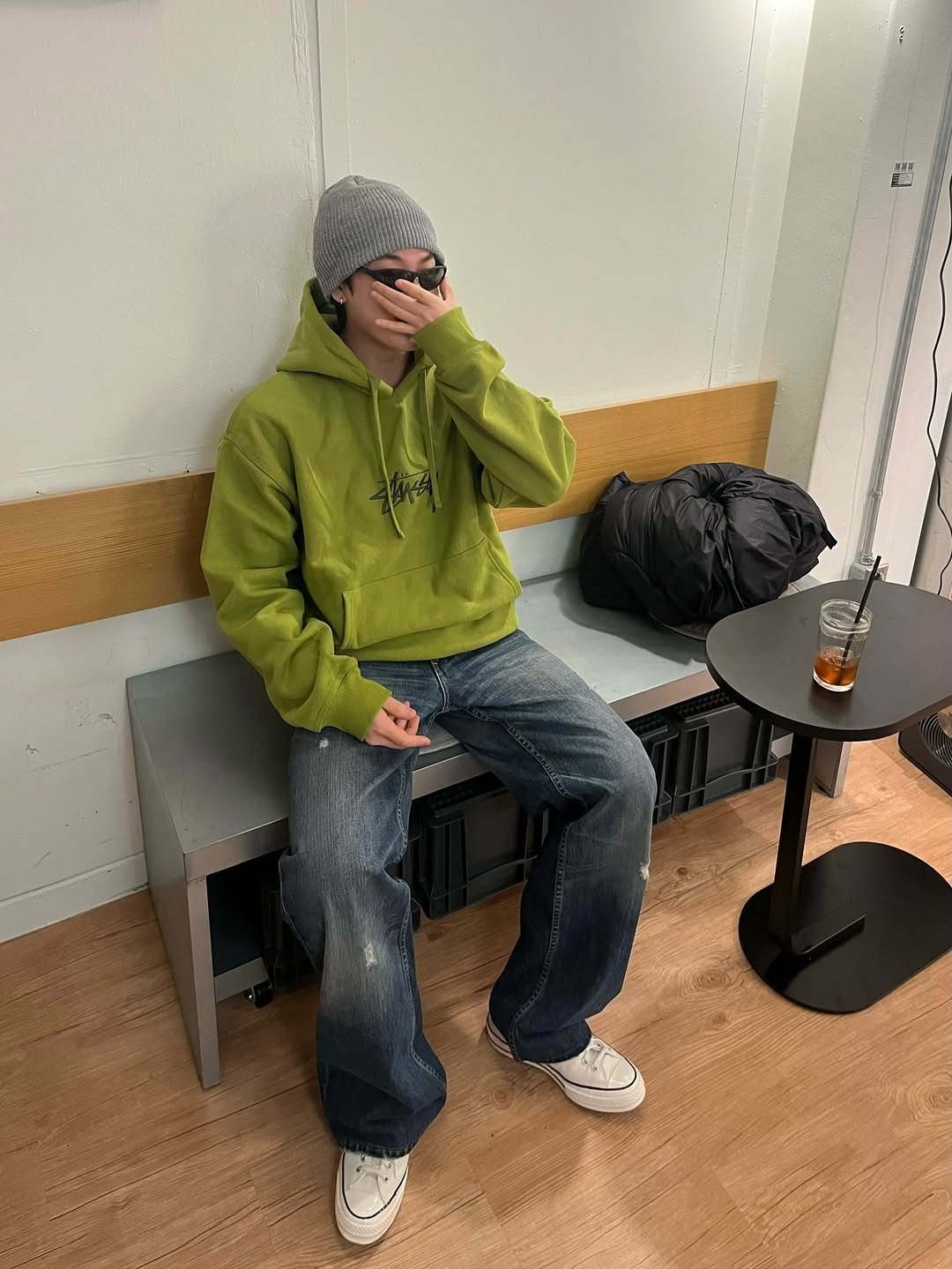 Photo shared by 윤현수 Yoon Hyunsoo on February 06, 2026 tagging @ilgwa_. May be an image of hat, duffle coat, eyewear, sweatpants, fleece, parka and text.