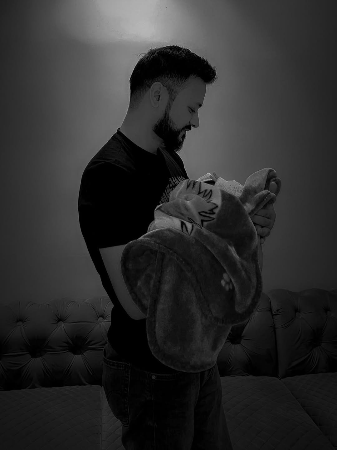 Photo shared by Obaid Shaikh on November 18, 2025 tagging @kareemsiddiqui8, and @alsa_shaikh__. May be a black-and-white image of one or more people, beard and baby.