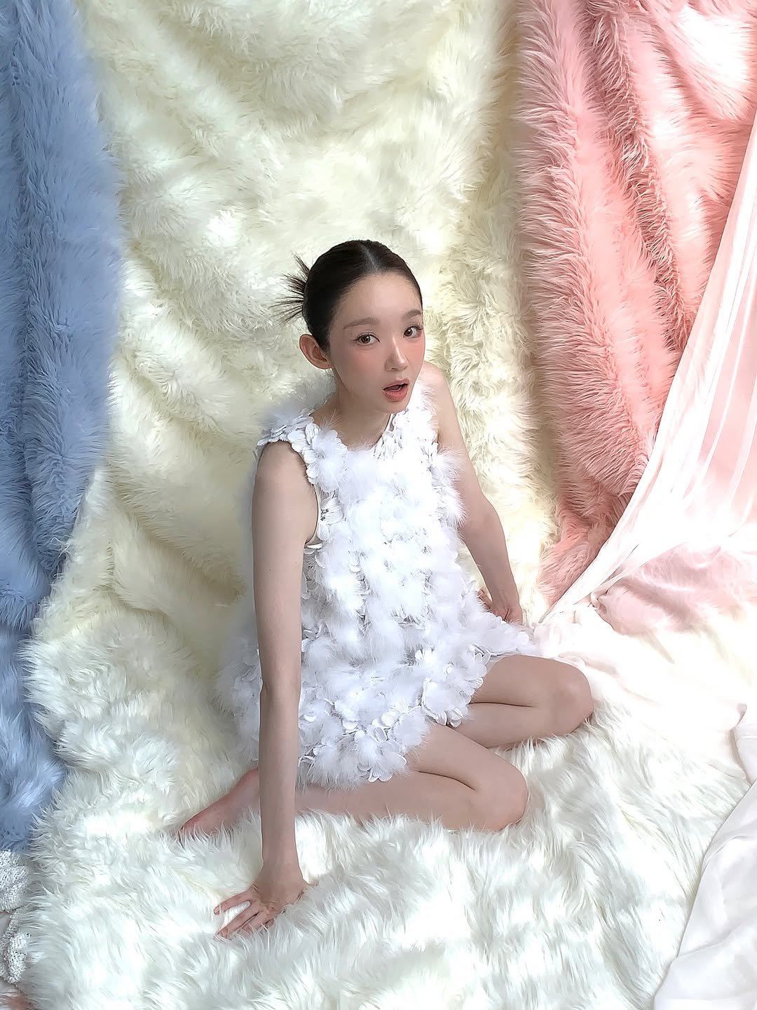 Photo shared by 강민경 (행동파) on September 10, 2025 tagging @portrekr. May be an image of 1 person, child, dress and text.