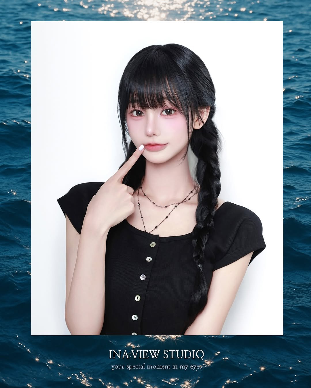 Photo shared by 오연하 on August 24, 2025 tagging @ina_view, and @inaview_studio. May be an image of 1 person, braids and text.