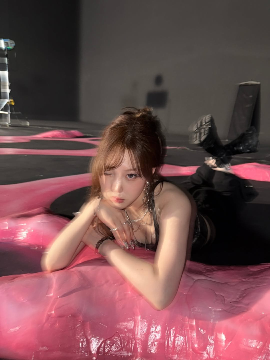 Photo by 김채현 KIM CHAEHYUN on August 19, 2025. May be an image of 1 person, makeup, hair and text.