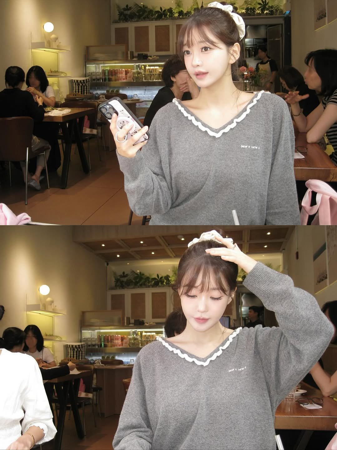 Photo shared by 김윤희 아나운서 on September 18, 2025 tagging @dewe.dewe_official. May be an image of 6 people, hair, top and text.