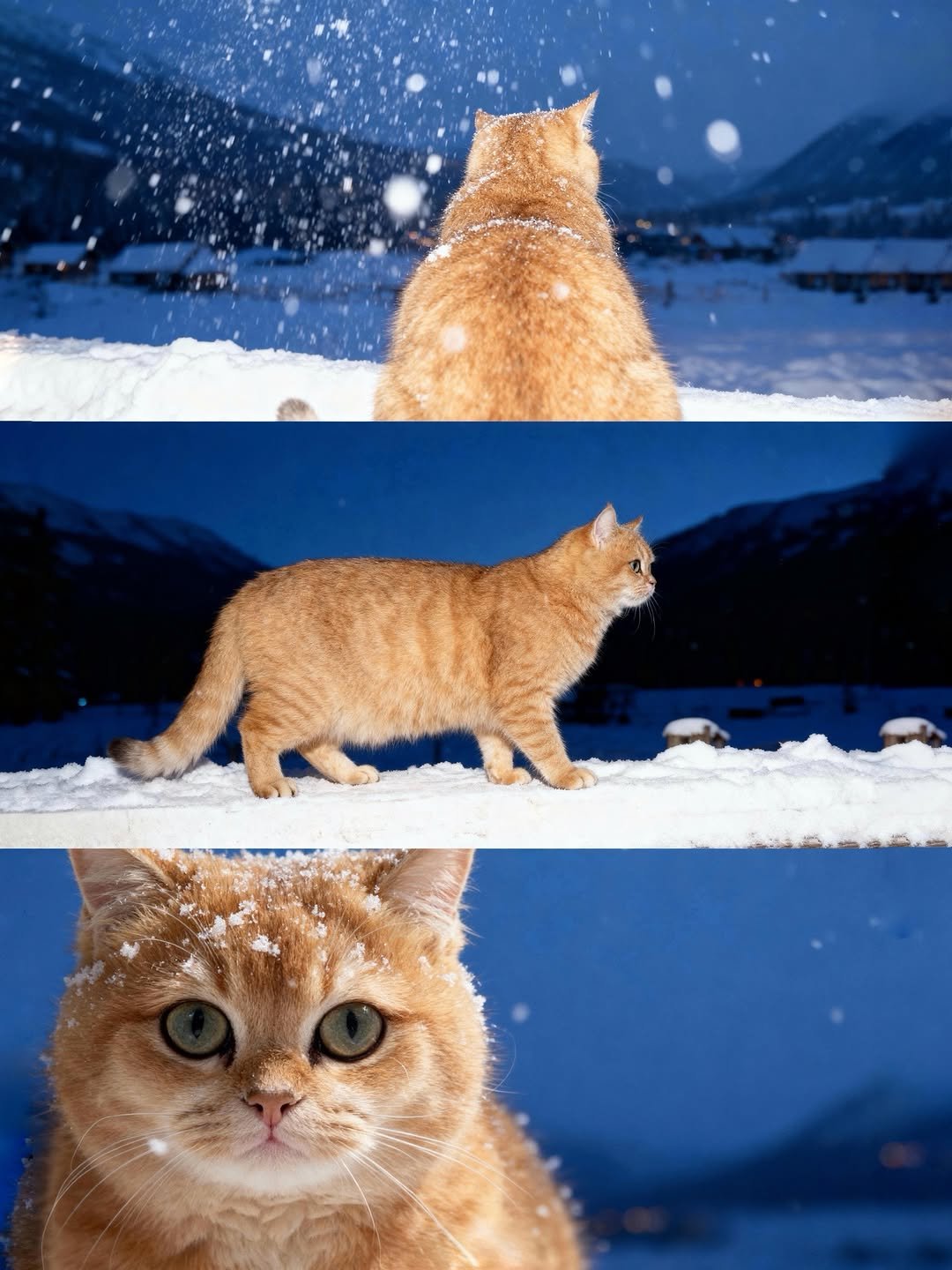 Photo by 금동 on October 30, 2025. May be an image of kitten, Abyssinian cat, snow and text.