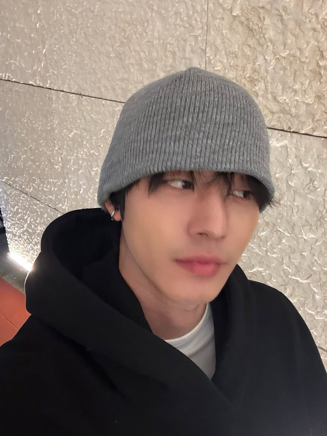 Photo by 안효섭 on November 01, 2025. May be a selfie of one or more people, bangs, hat and text.