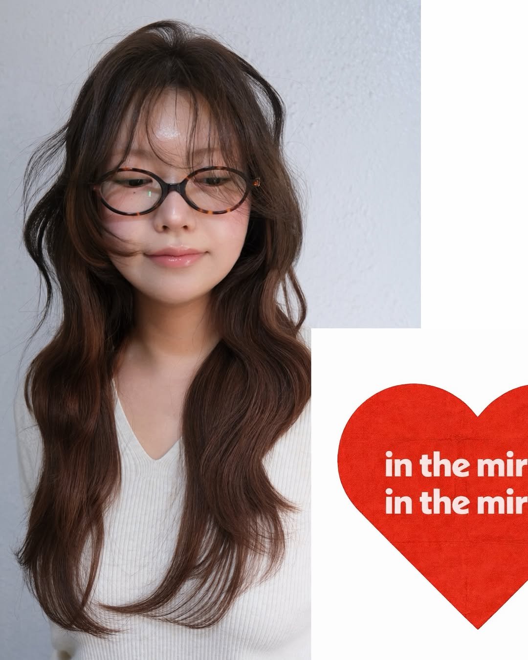 Photo by 광주미용실 인더미러 원장 정인 / 광주히피펌 빈티지펌 허쉬컷 굵은히피펌 on March 23, 2026. May be a selfie of one or more people, bangs, braids, heart, eyeglasses, turtleneck and text that says 'in the mir in the mir'.