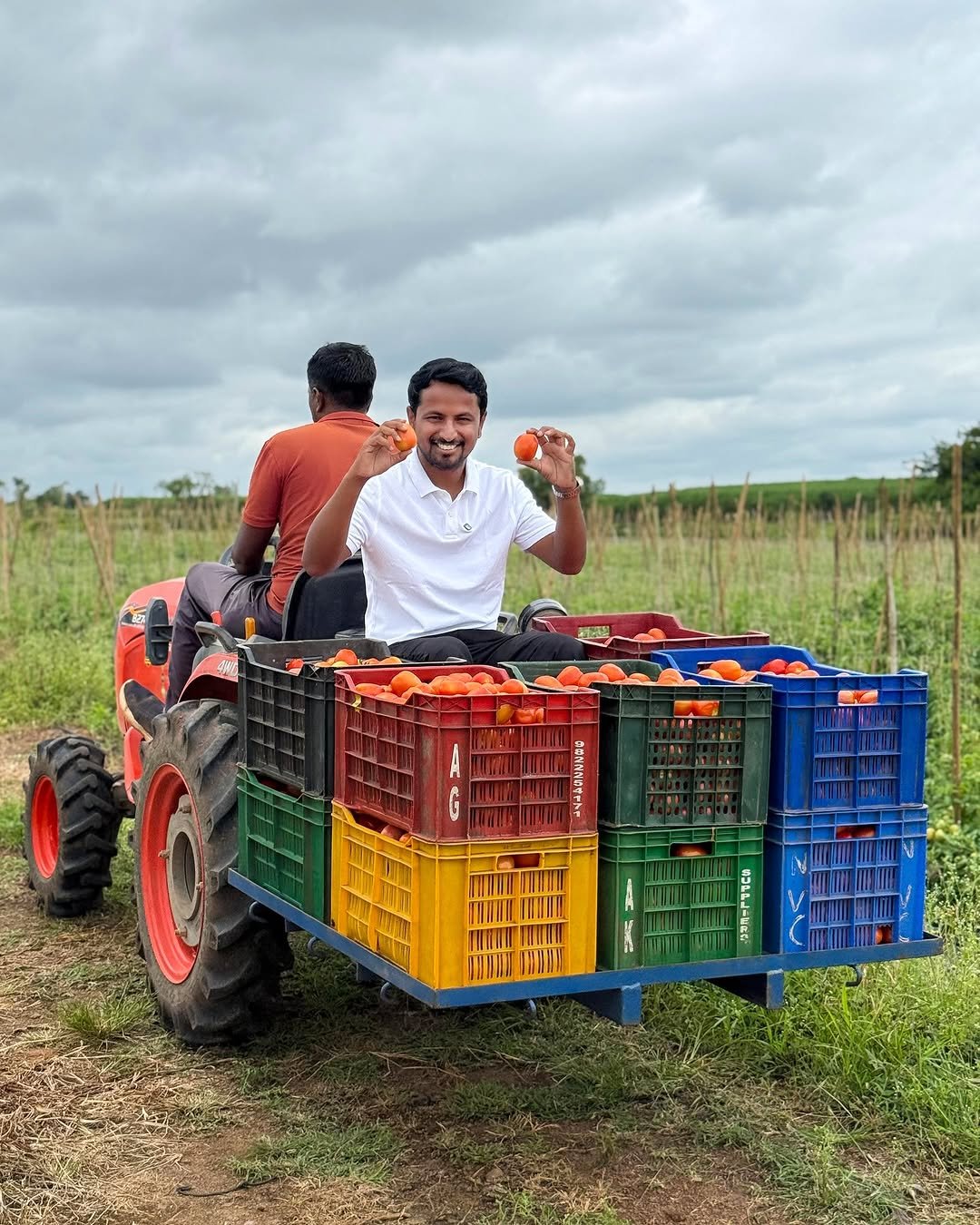 Photo shared by Santosh Jadhav on August 18, 2025 tagging @santoshjadhav.if, and @indianfarmer_com. May be an image of 2 people, tractor, sugarcane and text.