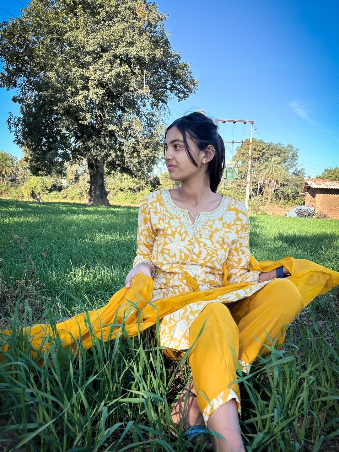 Photo by Mahi Pawar | Agriculture & Farming on December 23, 2025. May be an image of dress, sundress, grass, park and text.