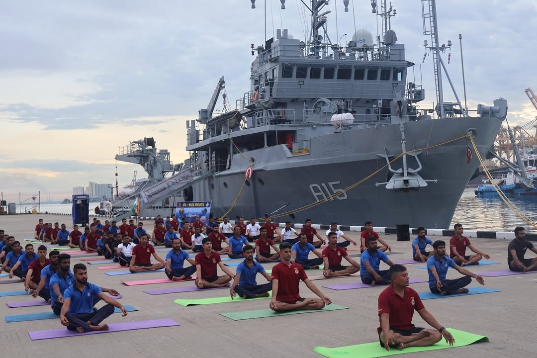 Photo by Indian Navy Official Account on April 27, 2026. May be an image of yoga and text.