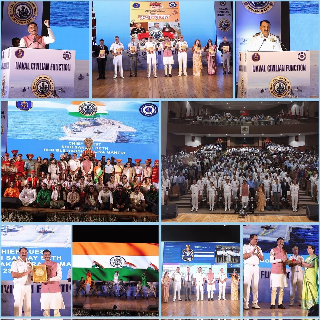 Photo by Indian Navy Official Account on April 23, 2026. May be an image of flag, banner and text that says 'O ነቅ उदन्तिका NAVALCIVILIAIFUNCTION NAVAL CIVILIAN FUNCTION & 團口 NAVAL MAVALCIVILIAMFUUCTION CIVILIAN FURCTION CHIEF HRI SAN AN HON 'BL ESTT JYA MANTRI MAN HIEF HIEFAUES JUES SAA TH 23 ግባክ कध्म'.